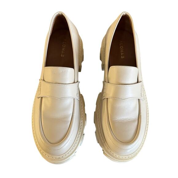 Alohas Trailblazer Cream Leather Chunky Loafers Y2K Size 42/US 11 - Picture 5 of 14